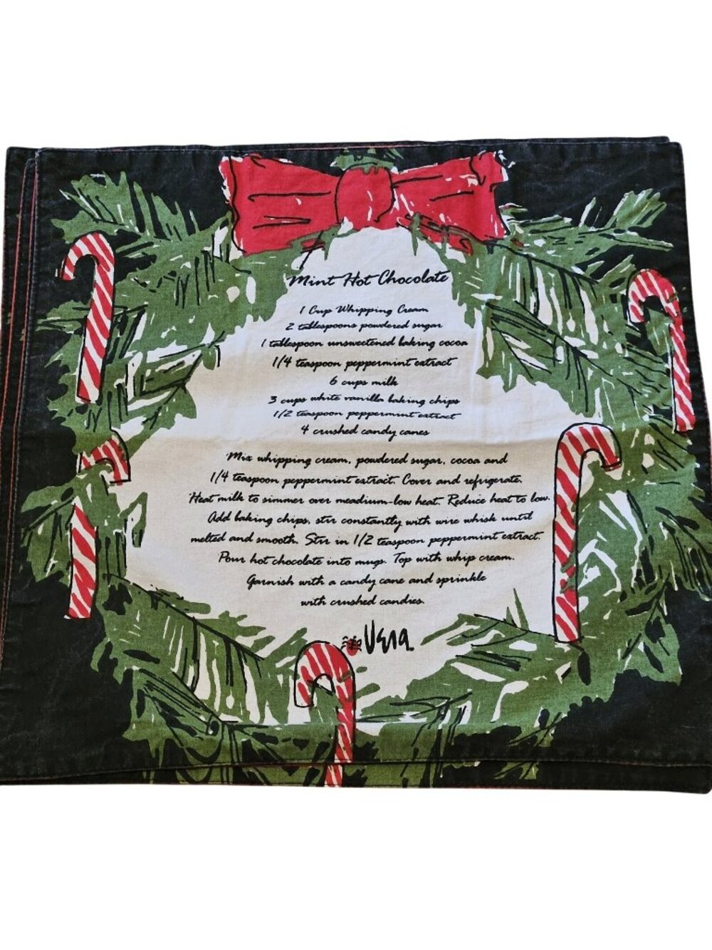 Vera Neumann 4 Vintage MCM Christmas Mint Hot Chocolate Recipe Placemats